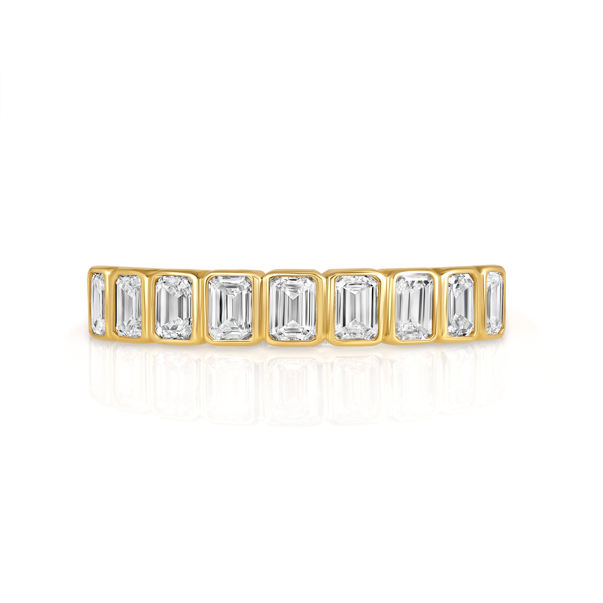 9 Stone Emerald Cut Diamond Wedding Ring 14K Gold