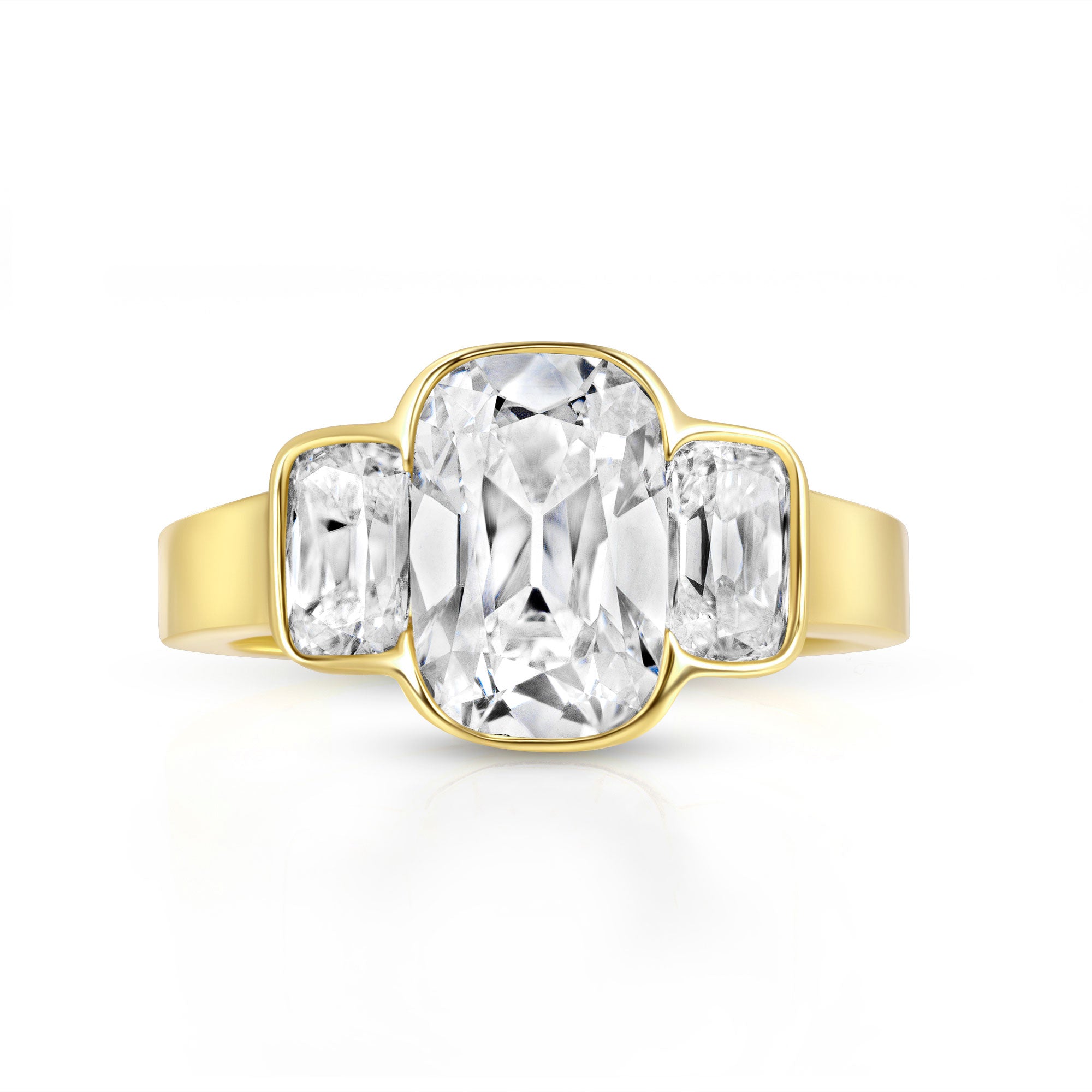 3 Cushion Lab Grown Diamond Ring 14K Gold