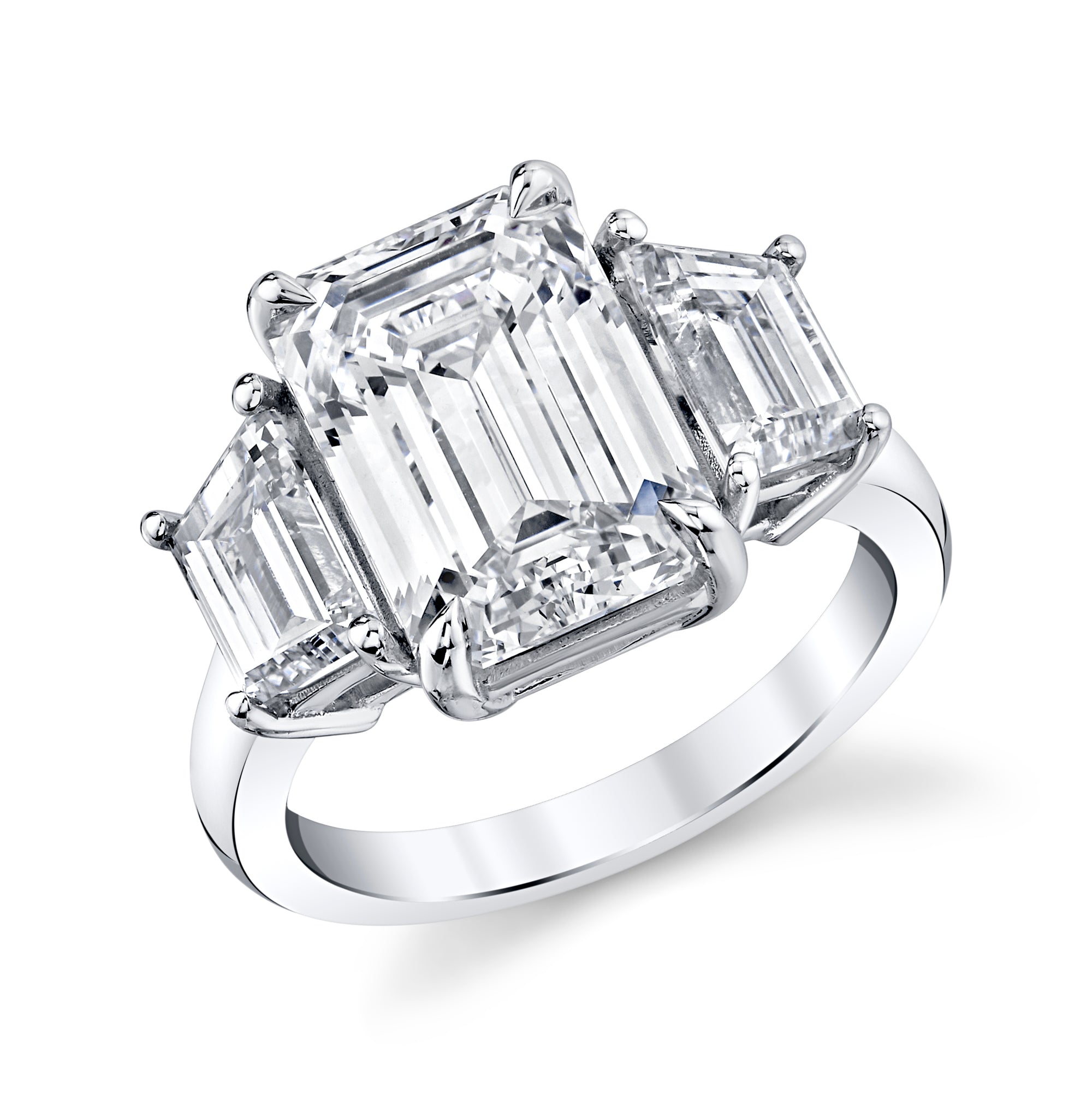 Timeless Elegance Three-Stone Emerald-Cut and Trapezoid Diamond Ring