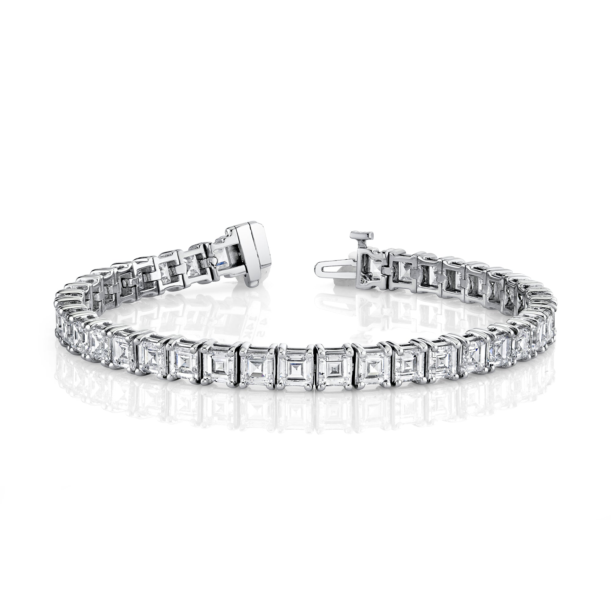 15.00CT Lab Grown Carre Shape Diamond Bezel Tennis Bracelet 14 Karat Gold