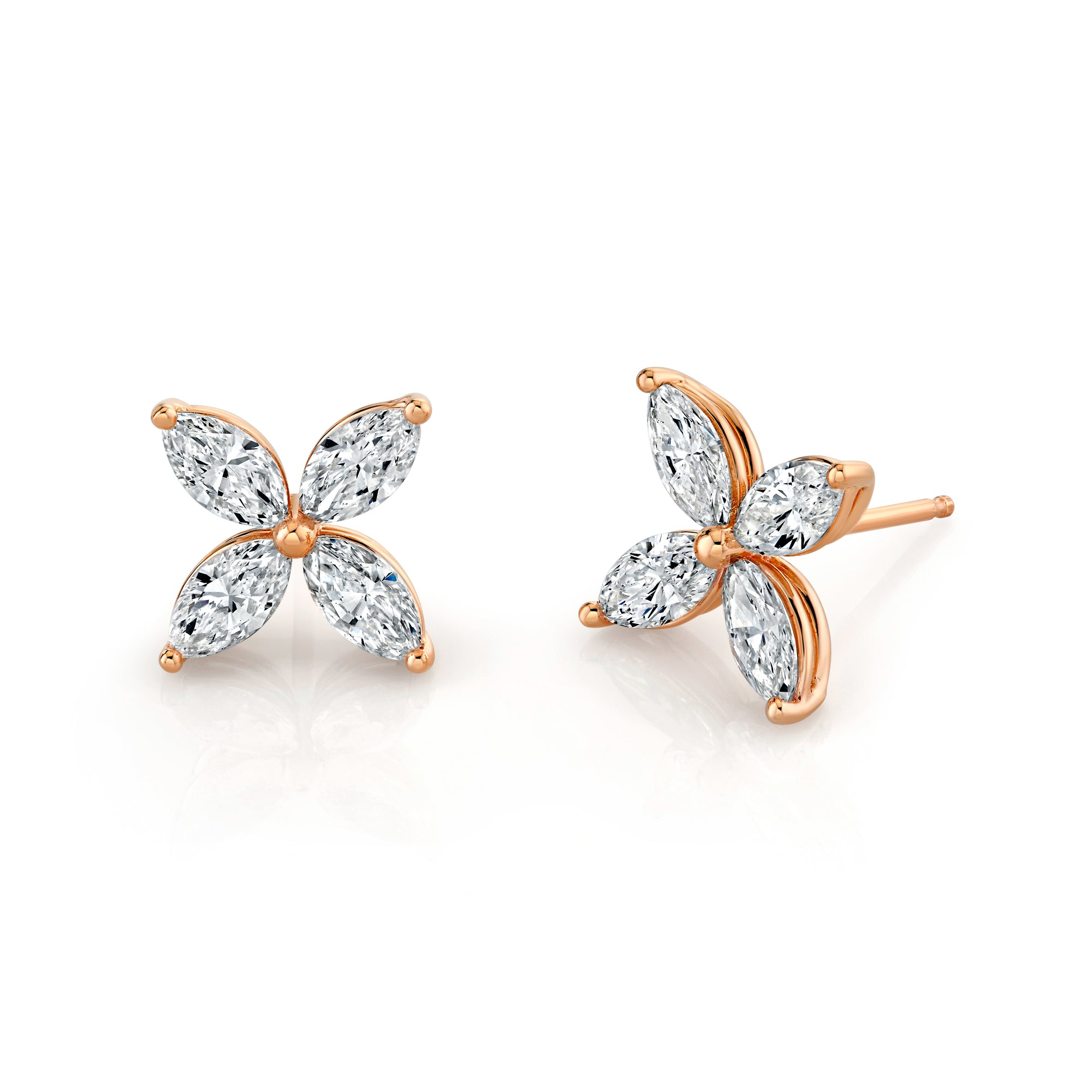 Marquise Lab Grown Diamond Petal Stud Earrings 14K Gold
