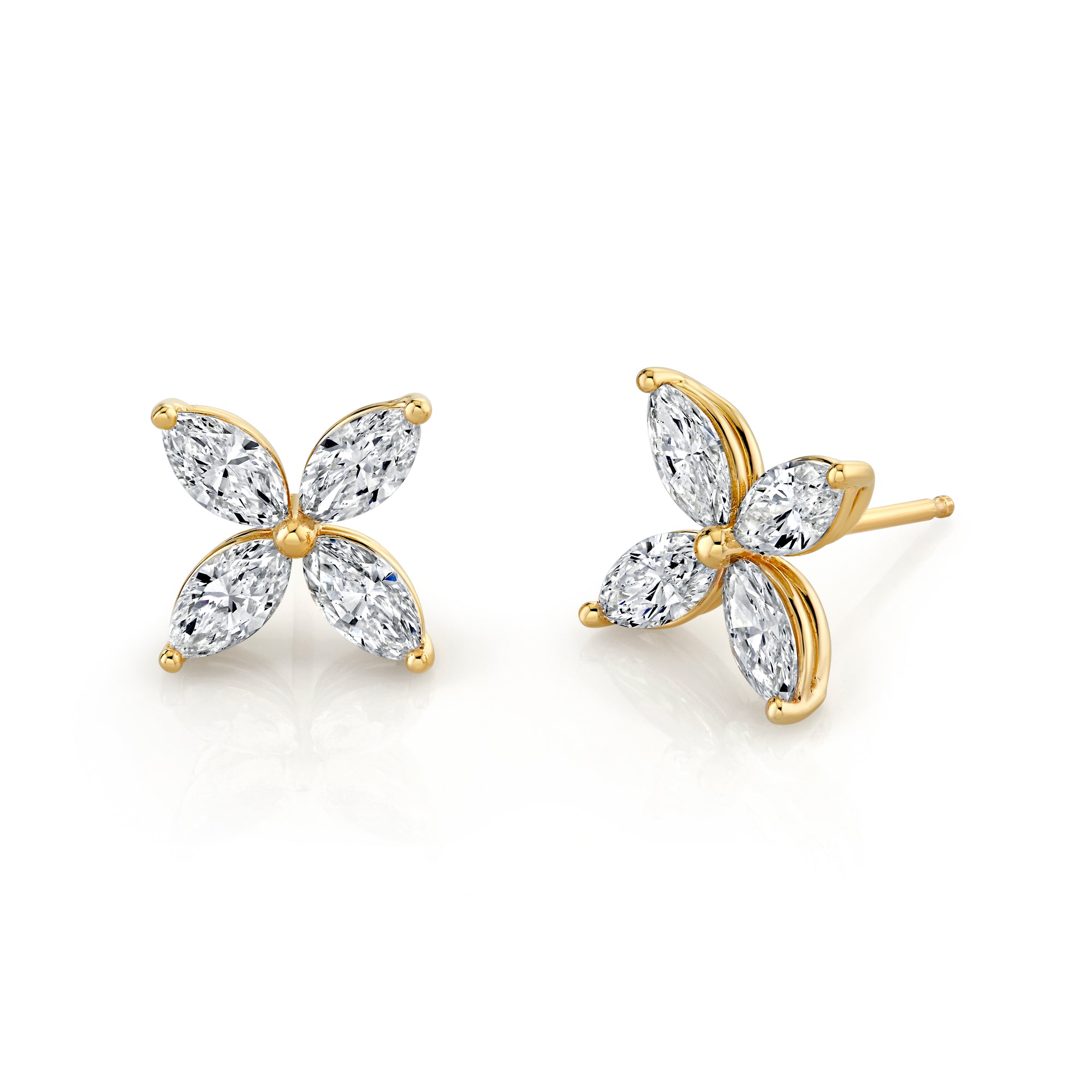 Marquise Lab Grown Diamond Petal Stud Earrings 14K Gold