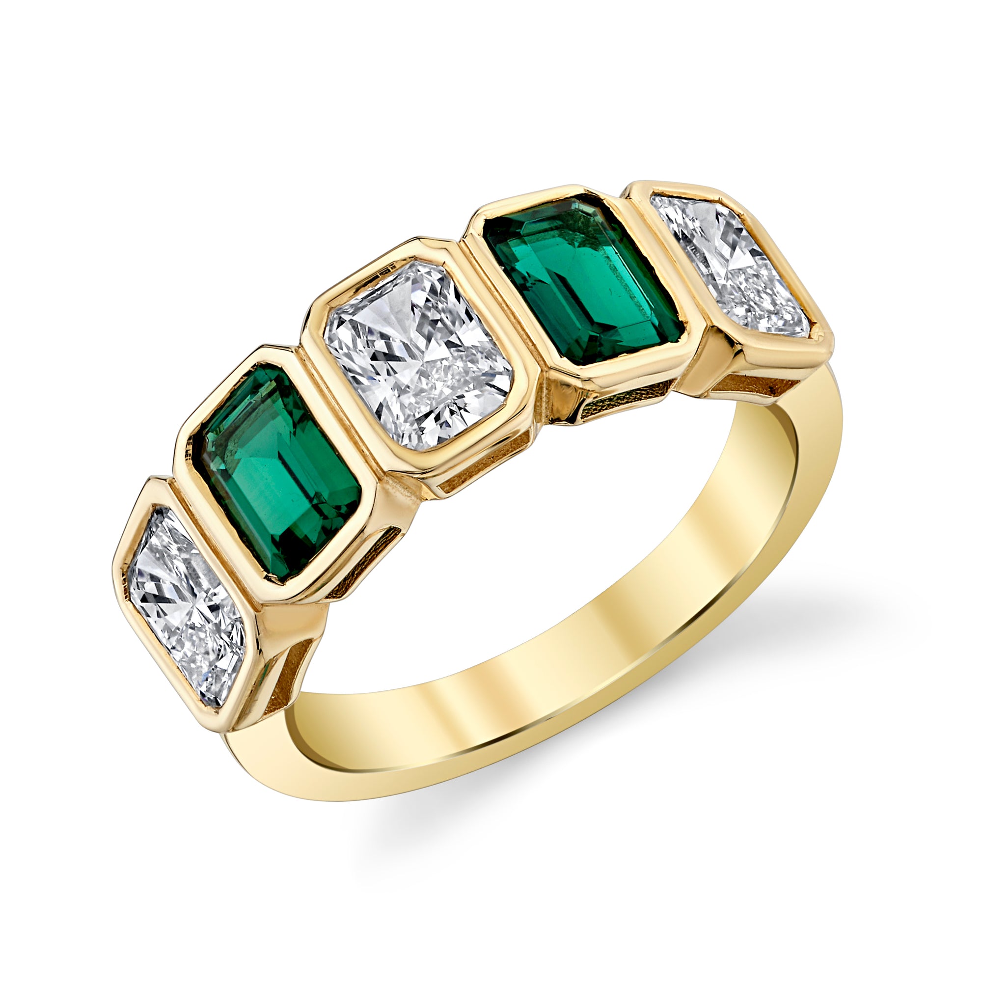 5 Stone Radiant & Emerald Lab Grown Diamond Ring in 14K Gold