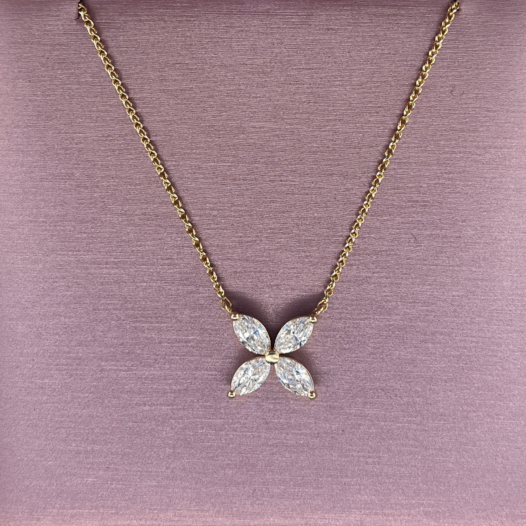 CVD Diamond Marquise Petals Pendant Necklace 14K Gold