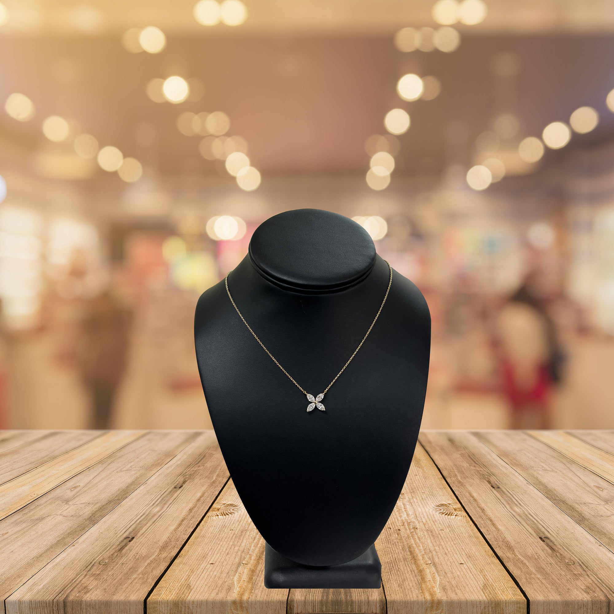 CVD Diamond Marquise Petals Pendant Necklace 14K Gold