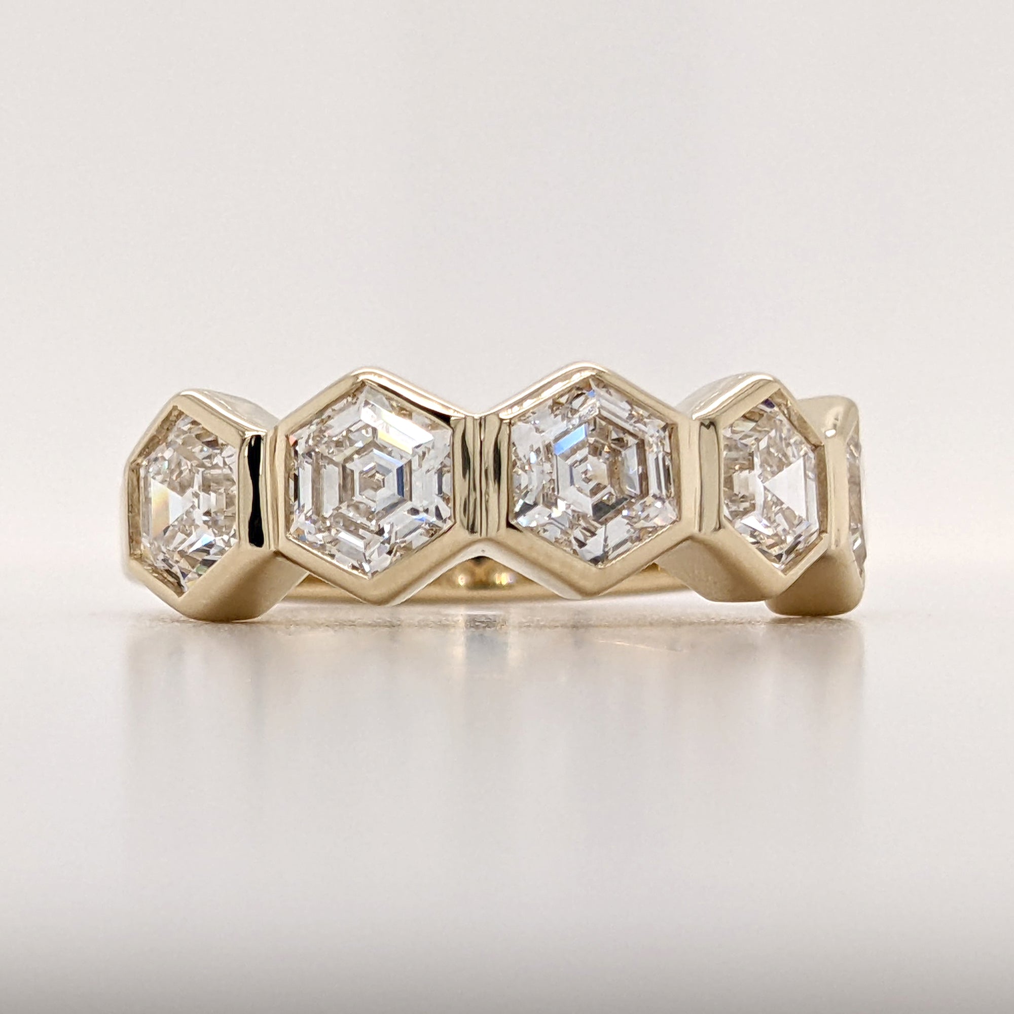 5 Hexagon Lab Grown Diamond Ring 14K Gold