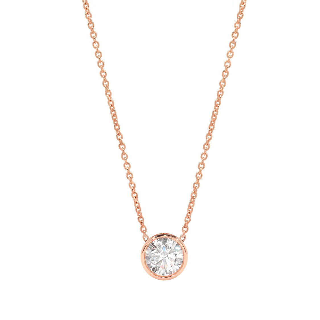 Solitaire Round Diamond Bezel Necklace in 14K Gold