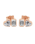 Emerald and Heart Lab Grown Diamond Stud Earrings 14K Gold