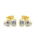 Emerald and Heart Lab Grown Diamond Stud Earrings 14K Gold