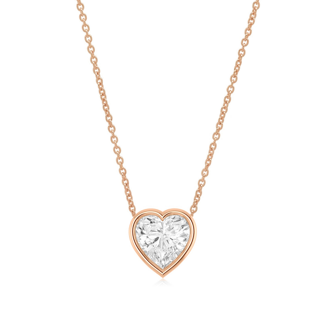 Heart Diamond Bezel Pendant Necklace 14 Karat Gold