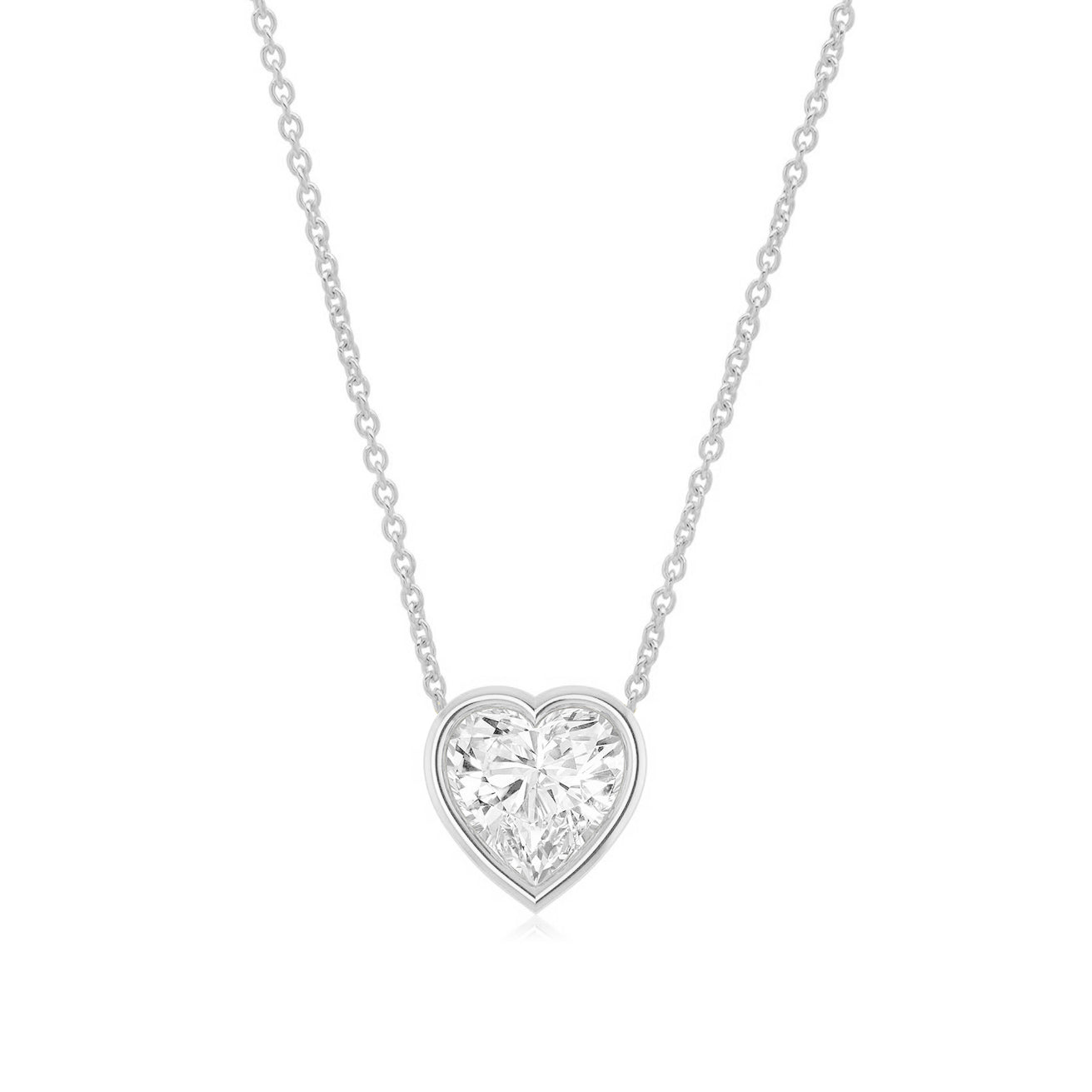 Heart Diamond Bezel Pendant Necklace 14 Karat Gold