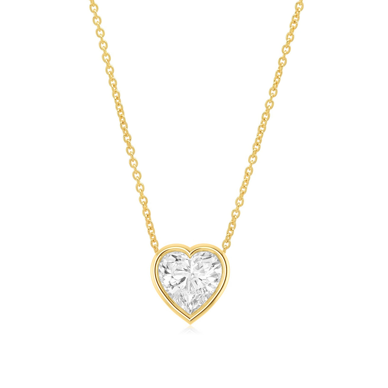 Heart Diamond Bezel Pendant Necklace 14 Karat Gold