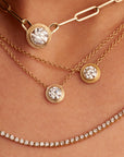 Solitaire Round Diamond Double Bezel Necklace in 14K Gold