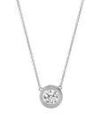 Solitaire Round Diamond Double Bezel Necklace in 14K Gold