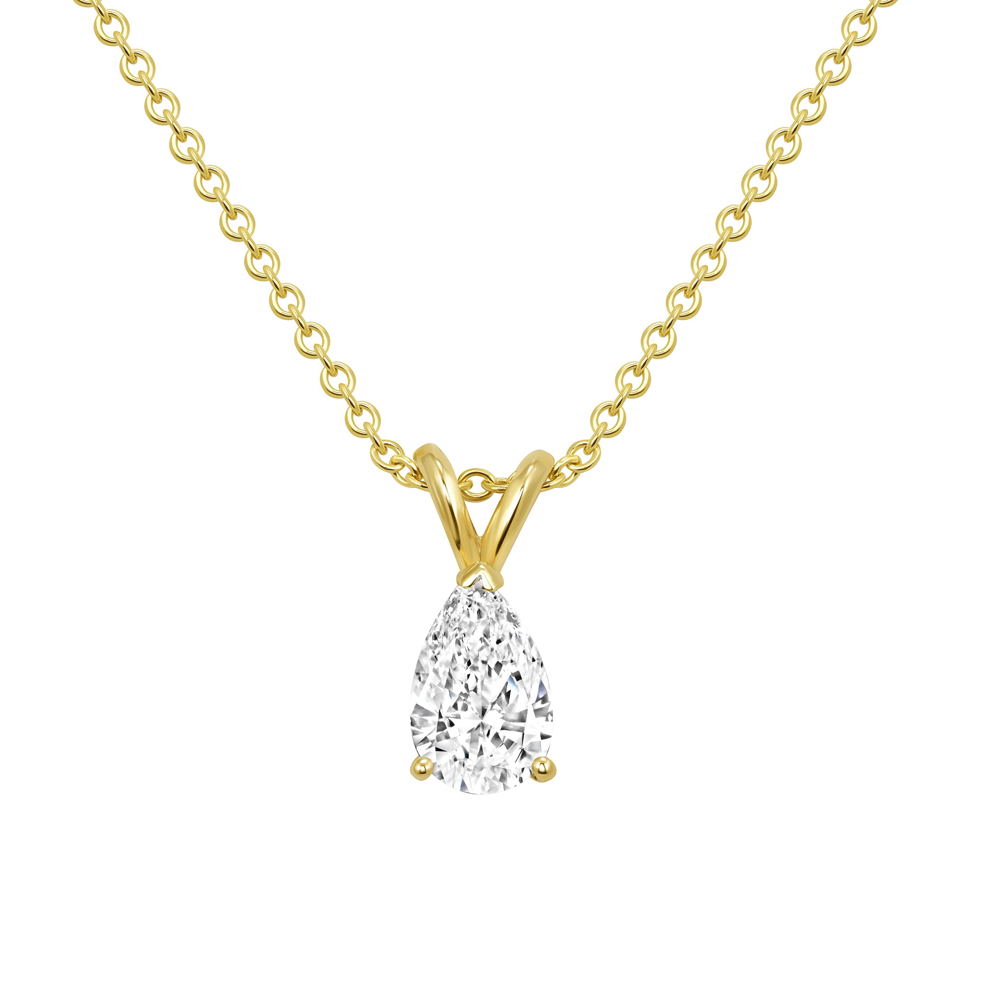 Pear Shape Diamond Pendant with 14 Karat Gold Chain