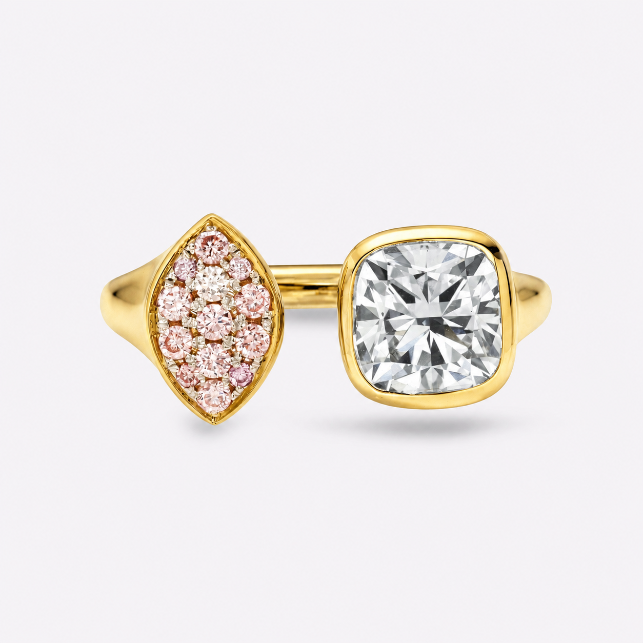 Cushion &amp; Pink Diamond Marquise Toi et Moi Ring