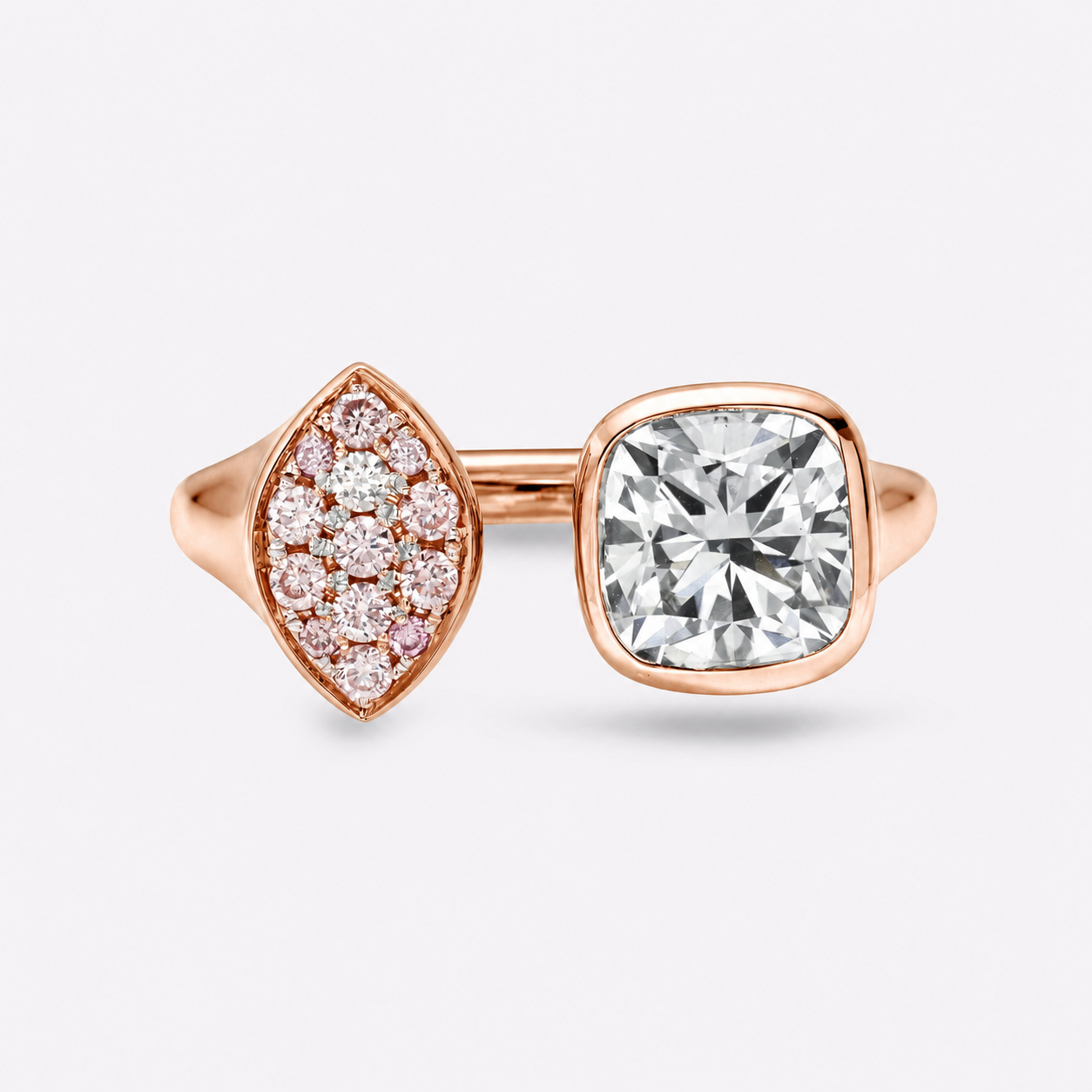 Cushion &amp; Pink Diamond Marquise Toi et Moi Ring