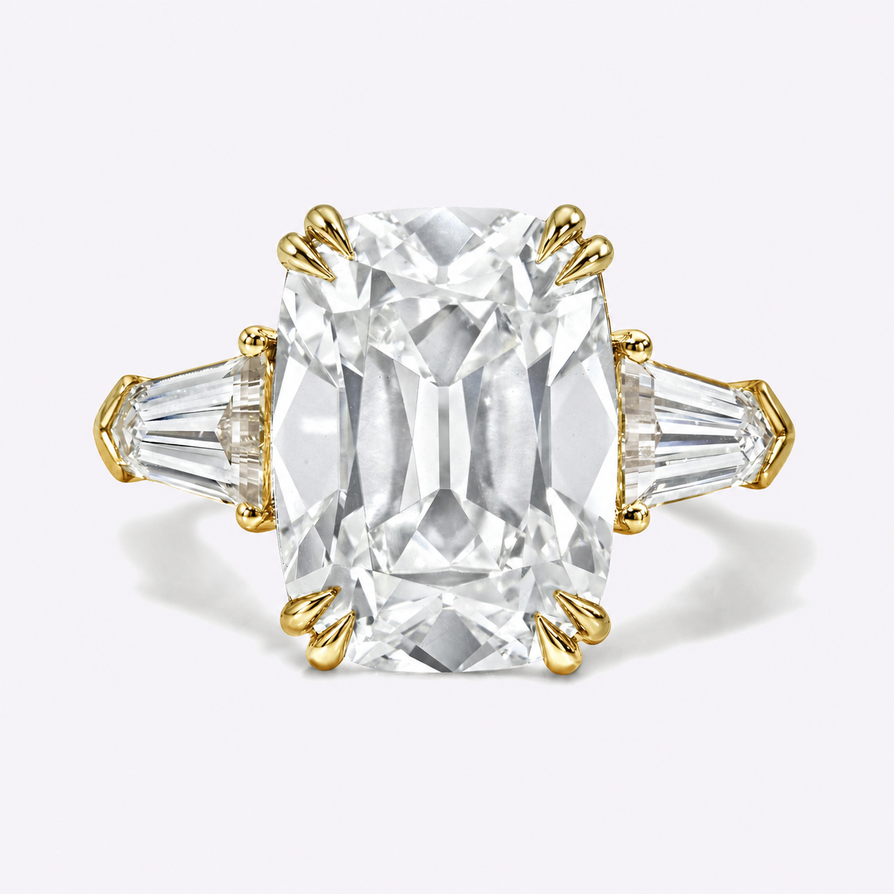 3 Stone Gold Cushion Engagement Ring