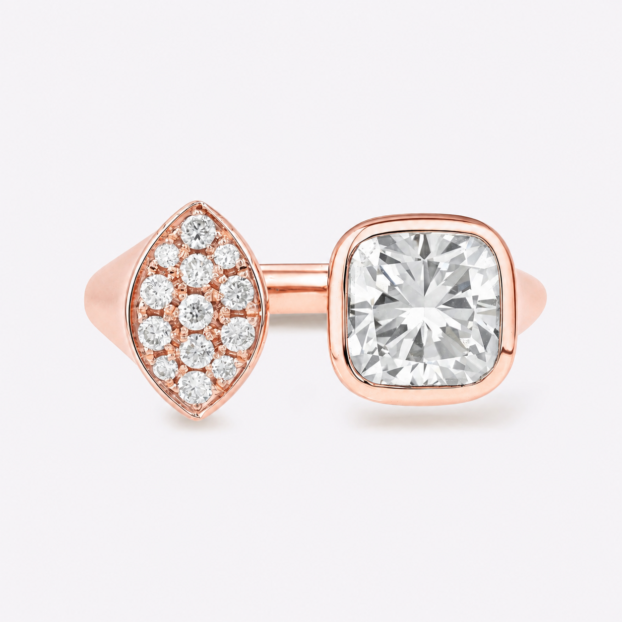 Cushion &amp; Marquise Lab-Grown Diamond Toi et Moi Ring in 14K Gold