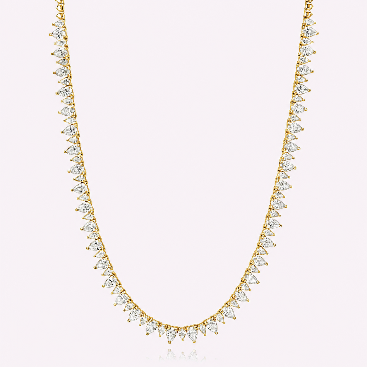 Halfway Pair Shape Gold Tennis Necklace