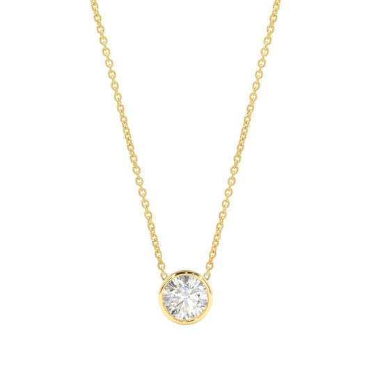 Solitaire Round Diamond Bezel Necklace in 14K Gold