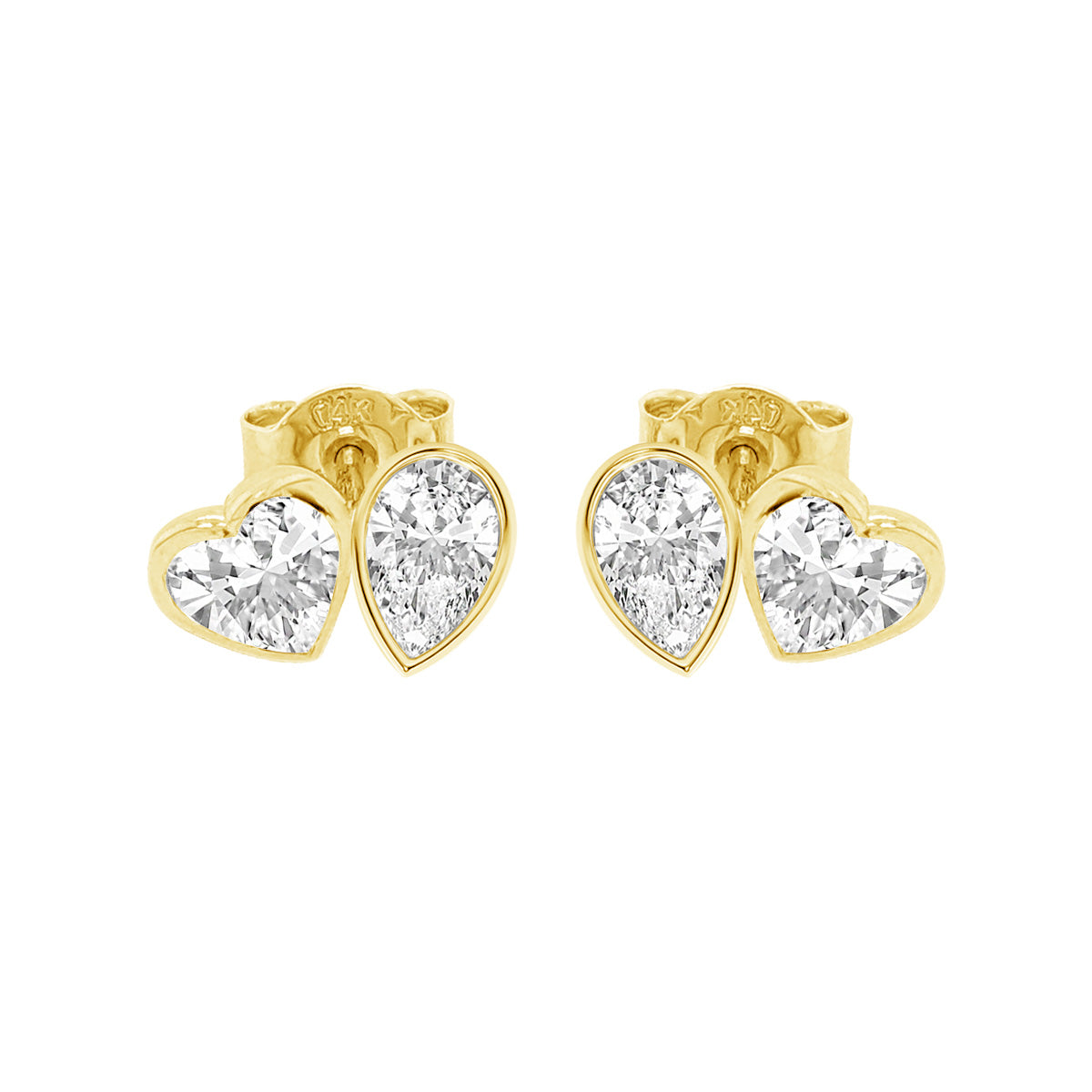 Pear and Heart Lab Grown Diamond Stud Earrings 14K Gold