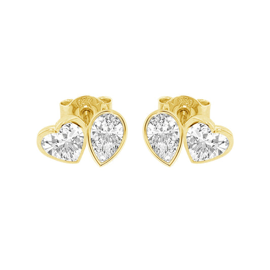 Pear and Heart Lab Grown Diamond Stud Earrings 14K Gold