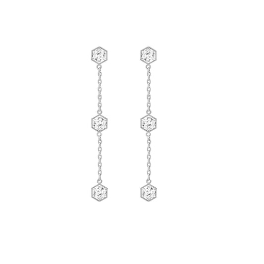 Hexagon Lab Grown Diamond Dangle Stud Earrings
