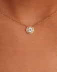 Solitaire Round Diamond Double Bezel Necklace in 14K Gold