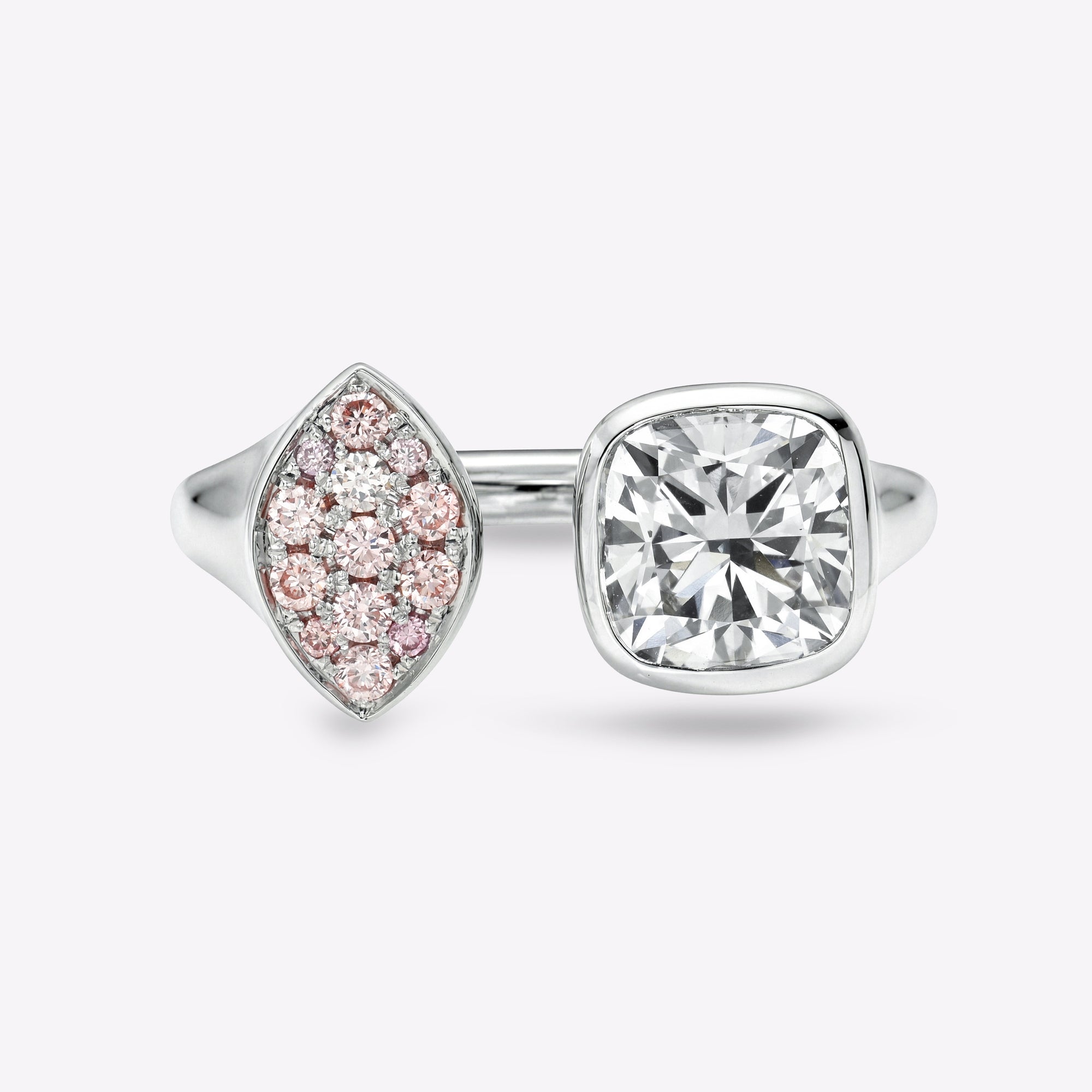 Cushion &amp; Pink Diamond Marquise Toi et Moi Ring