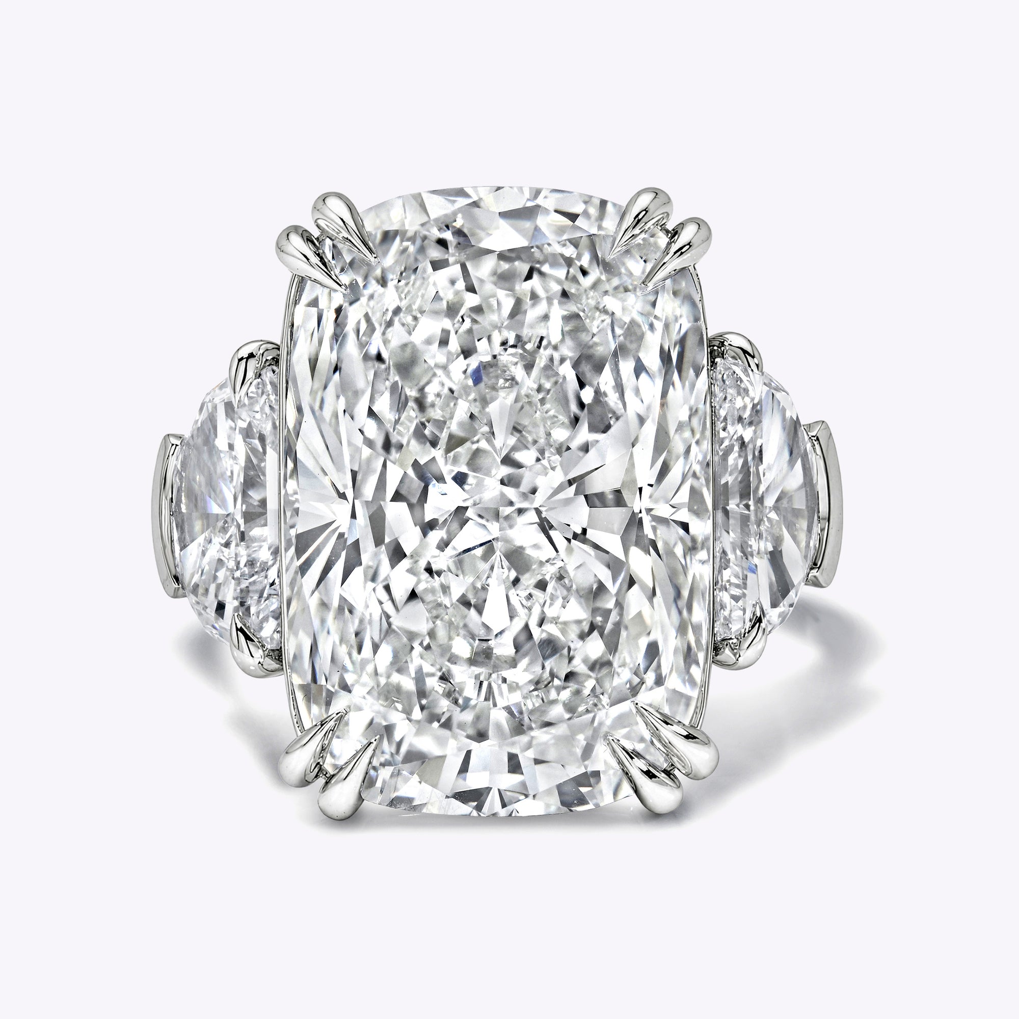 Cushion Cut Engagment Ring with Half-Moon Side Stones