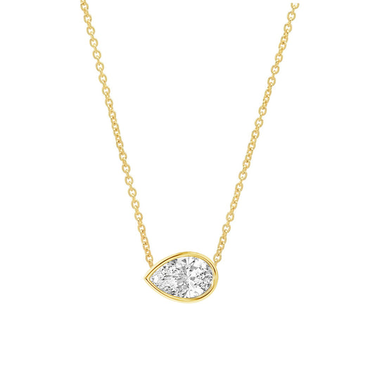 Pear-Shaped Diamond Bezel Necklace in 14K Gold