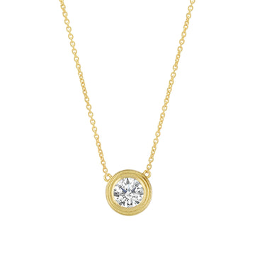 Solitaire Round Diamond Double Bezel Necklace in 14K Gold