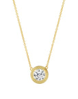 Solitaire Round Diamond Double Bezel Necklace in 14K Gold