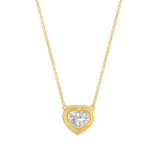 Solitaire Heart Diamond Necklace 14 Karat Gold